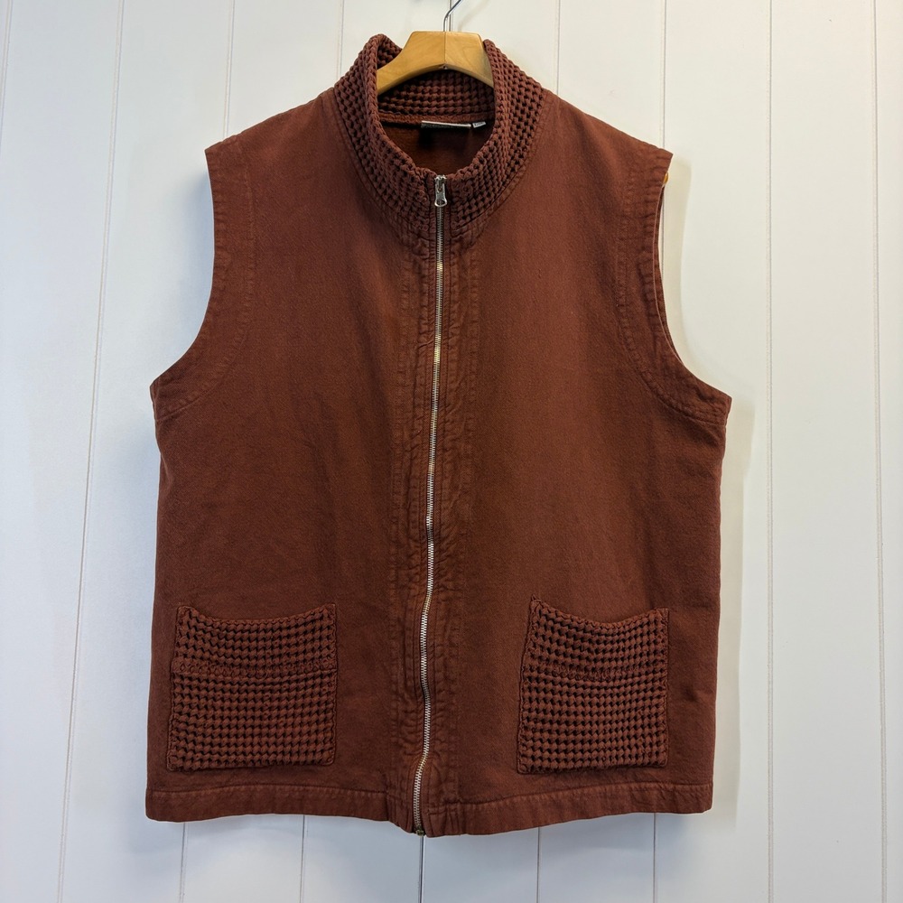 By Taylor Lagenlook Full Zip Cotton Vest Women Size L Terracotta Scandi Boho